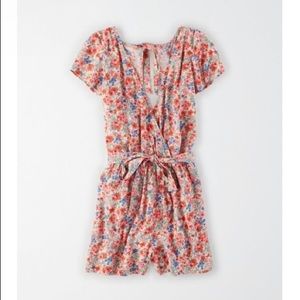 AEO Floral Surplice Open Back Romper